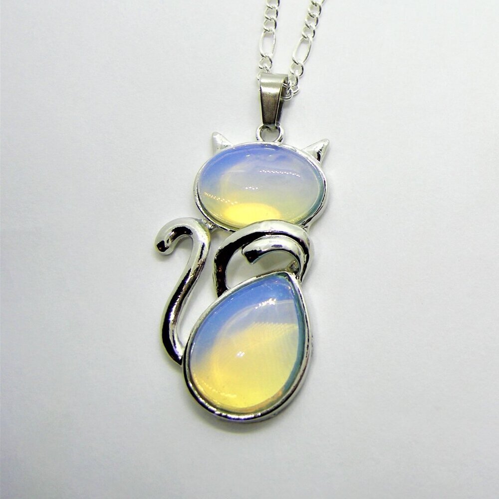 Genuine Opalite Cat Pendant Necklace